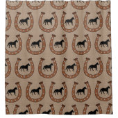 Rideaux De Douche Fers à cheval Brown rustiques et chevaux noirs (Devant)