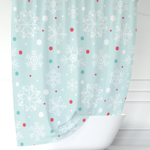 Rideaux De Douche Festif Aqua Blue Snowflake & Polka Dot