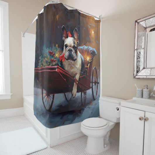 Rideaux De Douche Festin de Noël de Bulldog en France (En situation)