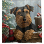 Rideaux De Douche Festive de Noël de Chien Airedale (Devant)