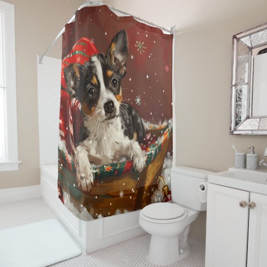Rideaux De Douche Festive de Noël de chien de Rat Terrier (En situation)