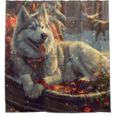 Rideaux De Douche Festive de Noël de chien laphund finlandais (Devant)
