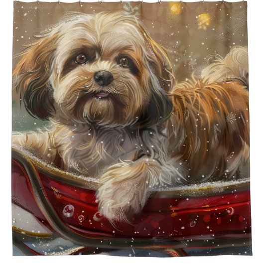 Rideaux De Douche Festive de Noël de chien Lhasa Apso (Devant)