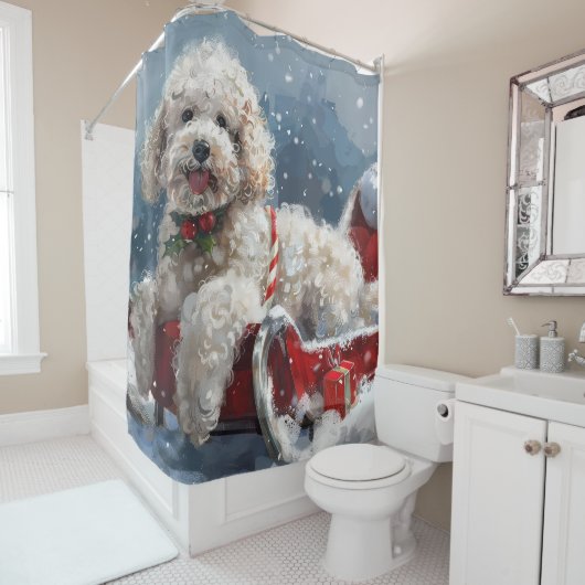 Rideaux De Douche Festive de Noël du chien de caniche (En situation)