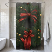 Rideaux De Douche Festive Green Wreath Red Bow Noël