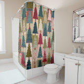 Rideaux De Douche Festive Patchwork Christmas Tree Pattern (3) (En situation)