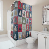 Rideaux De Douche Festive Patchwork Christmas Tree Pattern (4) (En situation)
