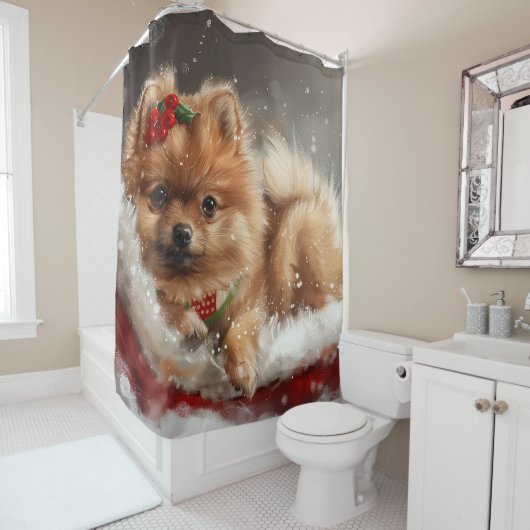 Rideaux De Douche Fête de Noël de Chien de Poméranie (En situation)