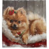 Rideaux De Douche Fête de Noël de Chien de Poméranie (Devant)