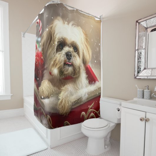 Rideaux De Douche Fête de Noël de Chien Malti Tzu (En situation)