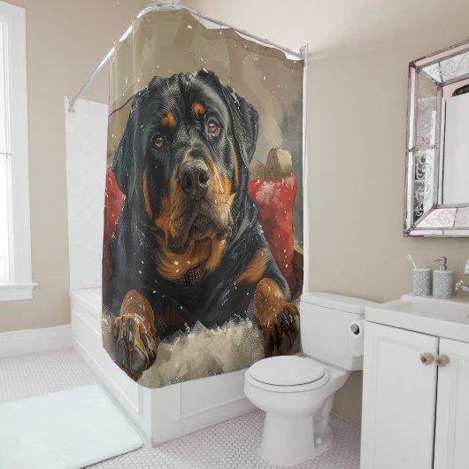 Rideaux De Douche Fête de Noël de chien Rottweiler (En situation)