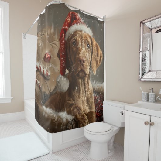 Rideaux De Douche Fête de Noël de Chien Vizsla (En situation)