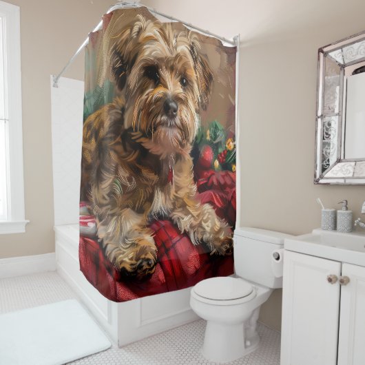 Rideaux De Douche Fête de Noël de Chien Yorkipoo (En situation)