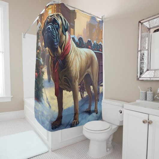 Rideaux De Douche Fête de Noël du Bullmastiff (En situation)