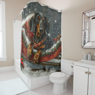 Rideaux De Douche Fête de Noël du chien Dachshund