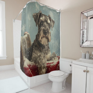 Rideaux De Douche Fête de Noël du chien Schnauzer