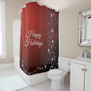 Rideaux De Douche Fête de Noël Etoiles blanches Arbre Red Feux de ne