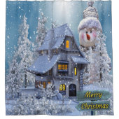 Rideaux De Douche Fête de Noël Hiver Blanc Snowman Bleu Russe (Devant)