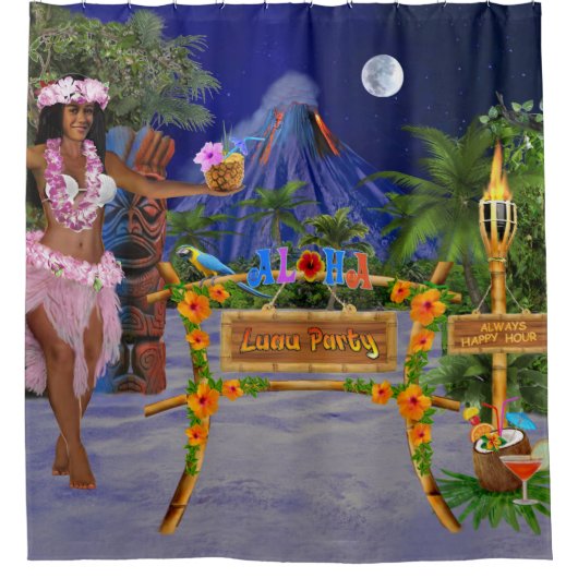 RIDEAUX DE DOUCHE FÊTE LUAU (Devant)