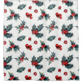 Rideaux De Douche Fêtes Rustiques Noël Hiver Holly Berries (Devant)