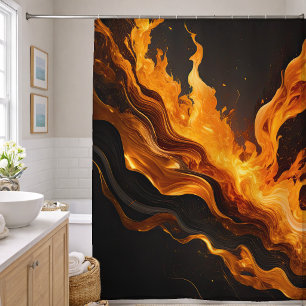 Rideaux De Douche Feu Abstrait sur Fond Noir