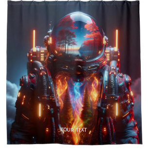Rideaux De Douche Feu de paysage d'astronautes mignons Imaginaire