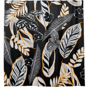 Rideaux De Douche Feuillage de nuit tropical : Motif Vintage foncé