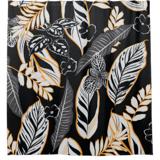 Rideaux De Douche Feuillage de nuit tropical : Motif Vintage foncé