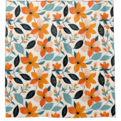 Rideaux De Douche Feuillage et fleurs orange et bleu (Devant)