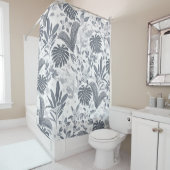 Rideaux De Douche Feuillage gris tropical Motif blanc floral (En situation)