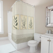 Rideaux De Douche Feuillage Tissé Bordure Neutre Beige (En situation)