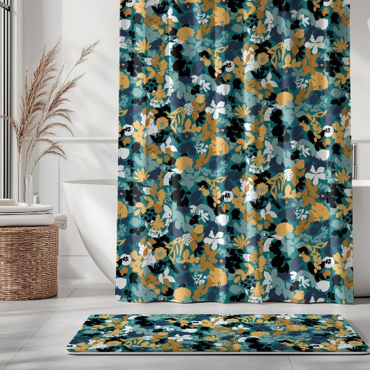 Rideaux De Douche Feuillage Turquoise Aqua bleu moutarde noir blanc