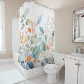 Rideaux De Douche Feuillage Vert Bleu Orange Feuilles (En situation)