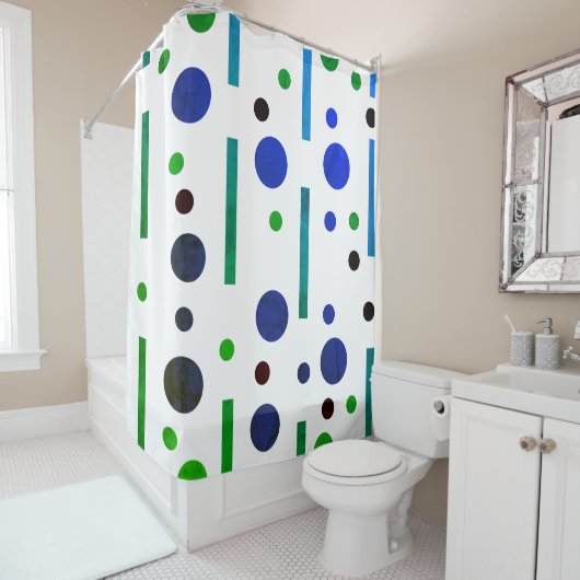Rideaux De Douche Feuillage vert et bleu : Points et lignes (En situation)