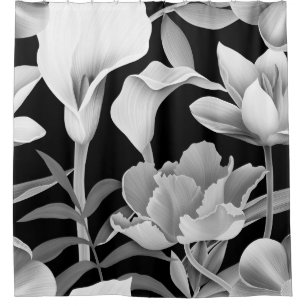 Rideaux De Douche Feuille de fleur tropicale : Motif sans couture