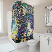 Rideaux De Douche Feuille de patchwork tropicale et dos motif feuill (En situation)