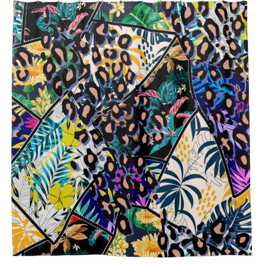 Rideaux De Douche Feuille de patchwork tropicale et dos motif feuill (Devant)
