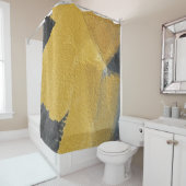 Rideaux De Douche Feuille d'or, conception noire abstraite (En situation)