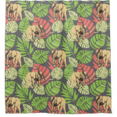 Rideaux De Douche Feuille et éléphants exotiques de jungle (Devant)