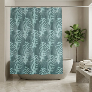 Rideaux De Douche Feuille tropicale aquarelle vert cyan