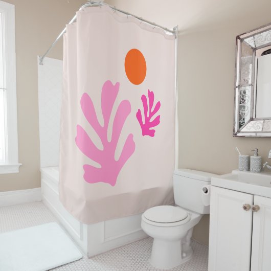 Rideaux De Douche Feuilles Abstraits rose orange moderne formes déco (En situation)