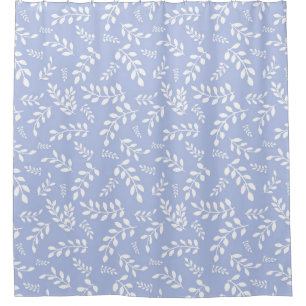 Rideaux De Douche Feuilles blanches sur fond bleu acier clair