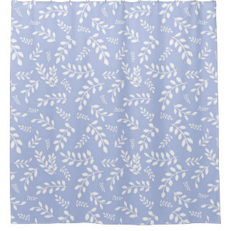 Rideaux De Douche Feuilles blanches sur fond bleu acier clair