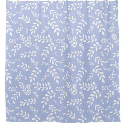 Rideaux De Douche Feuilles blanches sur fond bleu acier clair (Devant)