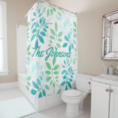 Rideaux De Douche Feuilles bleu vert (En situation)