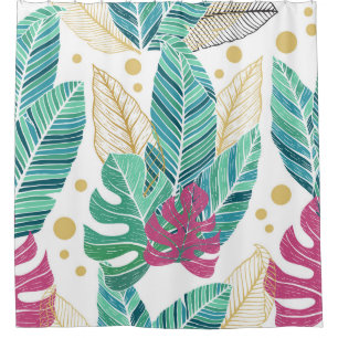 Rideaux De Douche Feuilles botaniques tropicaux, conception vintage