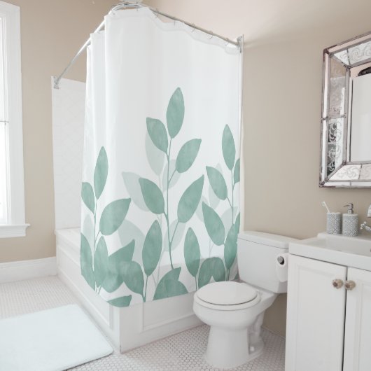 Rideaux De Douche Feuilles d'aquarelle verte Celadon (En situation)