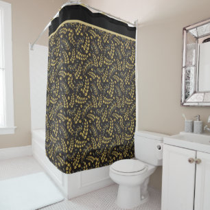 Rideaux De Douche Feuilles de bronze or classique sur noir