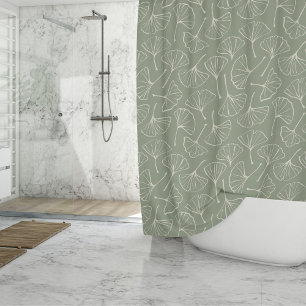 Rideaux De Douche Feuilles de Ginkgo Japandi Neutre Botanique Vert S