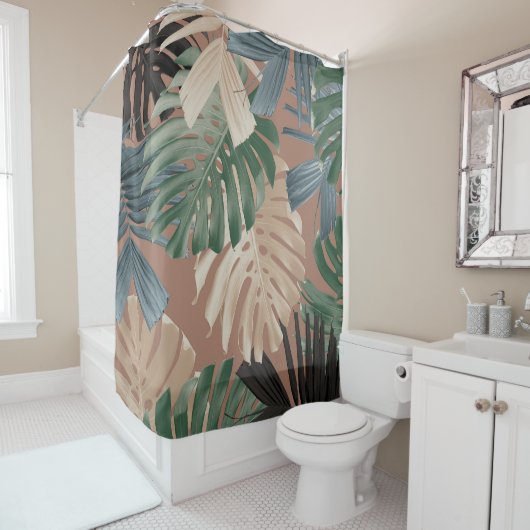 Rideaux De Douche Feuilles de jungle tropicale Monstera 2 (En situation)